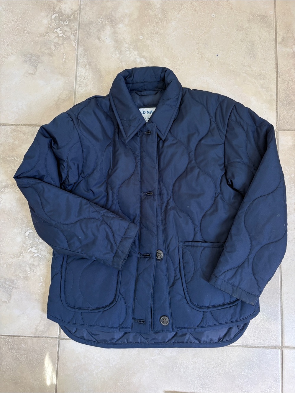 Old Navy Navy Quilted Button Front Jacket